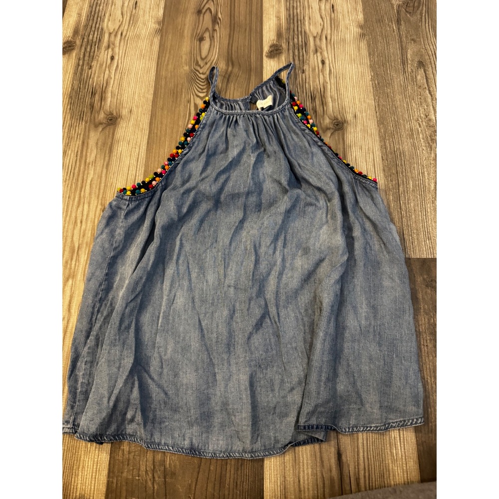 Altar'd State Womens Blue Chambray Pom Pom Trim Halter Top NT-29057 Medium
